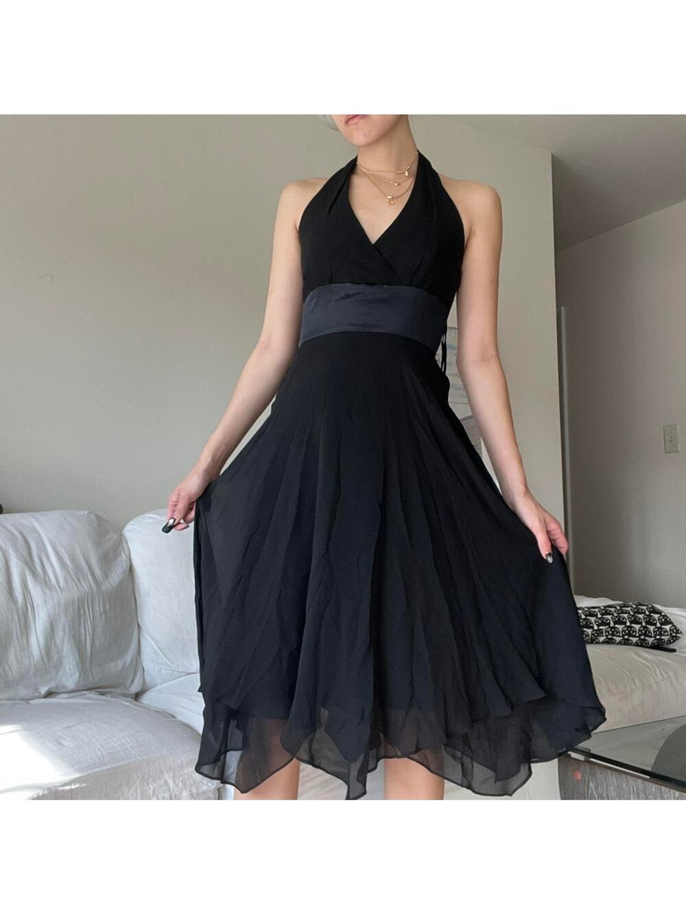 Vintage black 100% silk chiffon